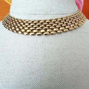 Vintage Gold Tone Multi Row Brick Link Collar Necklace